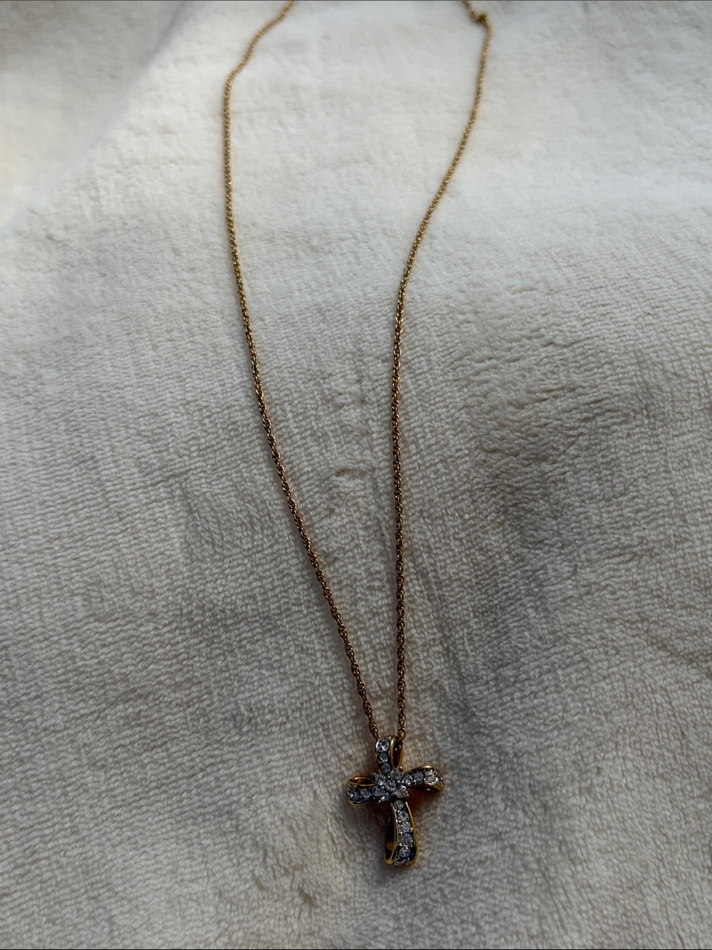 vintage Avon ribbon loop cross necklace with Rhinestones